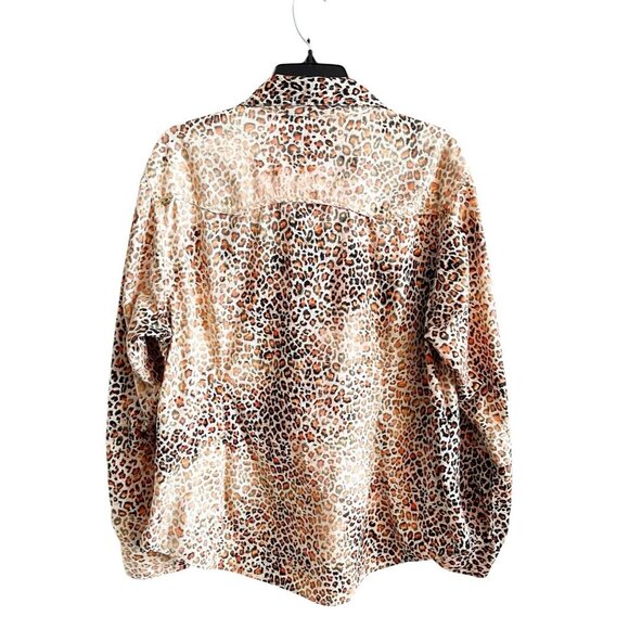 A Rare Bird Animal Print Shirt Size XXL Orange Aqua Blue Pearl Snap Rhinestones - Picture 2 of 6